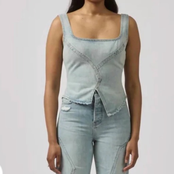 NWT Dala Denim Broken Corset Jean Top Size 28/ US Small - Picture 2 of 16